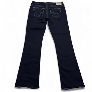 True Religion denim mid rise bootcut jeans with white stitching women’s size 32